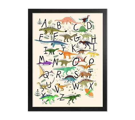 Framed Dinosaur Alphabet Poster Chart Abc Dinosaur Print A To Etsy