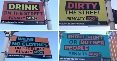 english language signs put up in magaluf urging people to behave or be fined metro news