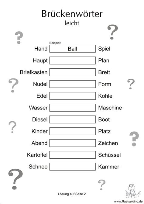 Jüngere steigern ihr gedächtnis da bei einigen übungen mögliche variationen genannt werden, kann man den. Brückenwörter Rätsel mit Lösungen
