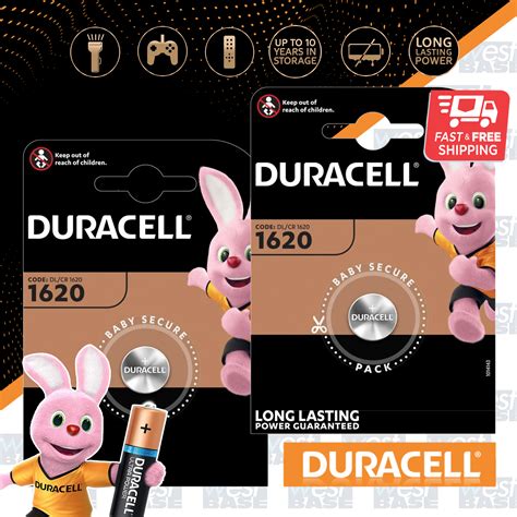 2x Duracell Dl1620 3v Lithium Coin Cell Batteries Duralock Cr1620