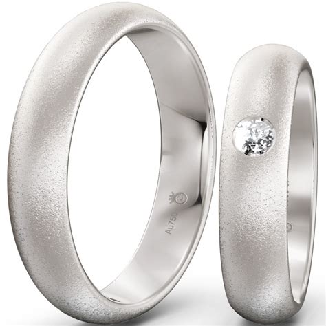 Trauringe zweifarbig mit diamant prinzess. Trauringe Weissgold (750) matt - Brillant 0,09 ct.