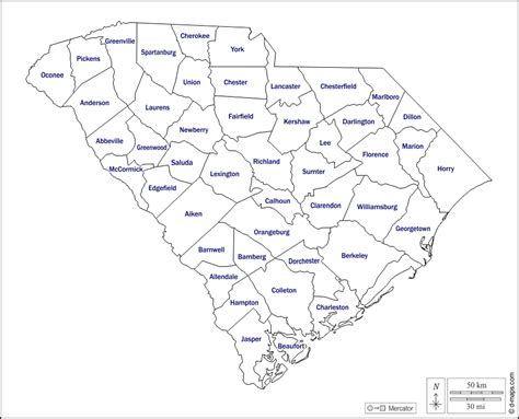 South Carolina Counties Map Printable