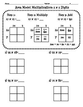 A common mistake students make when learning to multiply is treating multiplication like addition, and multiplying ones by ones and tens by tens. FREEBIE 4.NBT.5 Area Model Multiplication Worksheet (2 ...