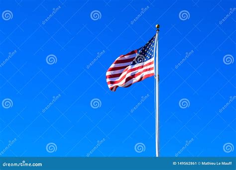 Usa Flag Waving On A High Quality Clear Blue Sky Stock Image Image Of