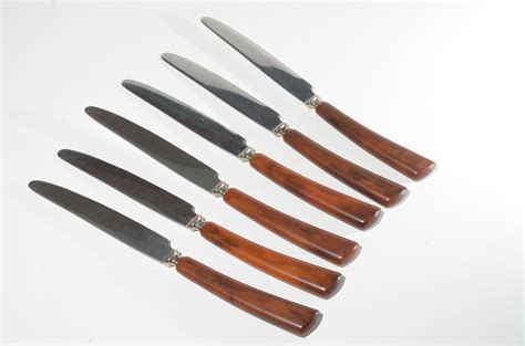 Vintage Set Of 6 Stainless Steel Bakelite Handles Knife Etsy