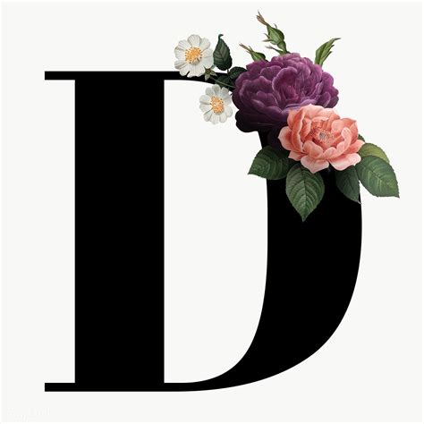 The Letter D Is Decorated With Flowers On Its Side And Leaves In The