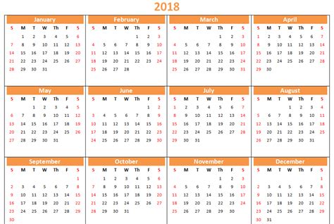2018 Calendar Printable Blank Holidays Word Excel Wallpapers