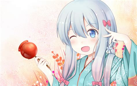 Desktop Wallpaper Lollipop Sagiri Izumi Anime Girl Wink Hd Image