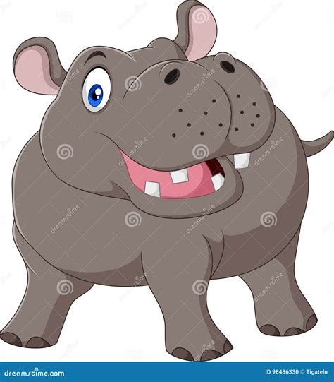 Cartoon Smiling Hippo Isolated On White Background Stock Vector