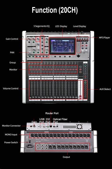 Professional Digital Mixing Console Audio Mixer 16 Channels Usb Touch Screen Digital Mixer 5