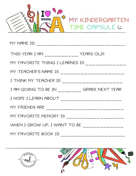 Kindergarten Time Capsule Free Printable