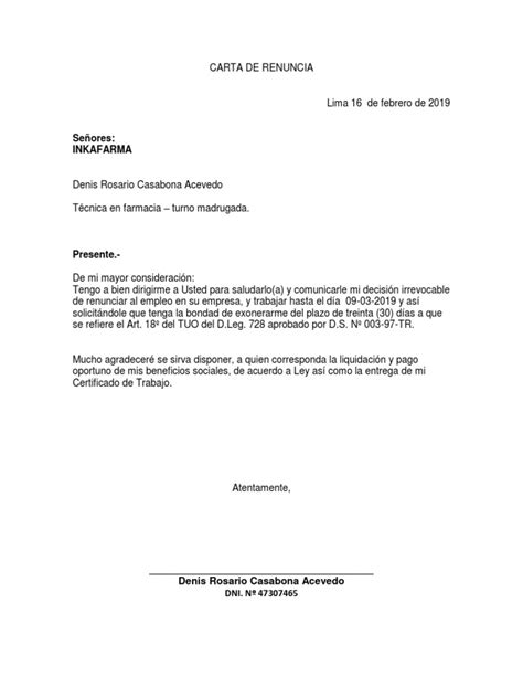 Carta De Renuncia