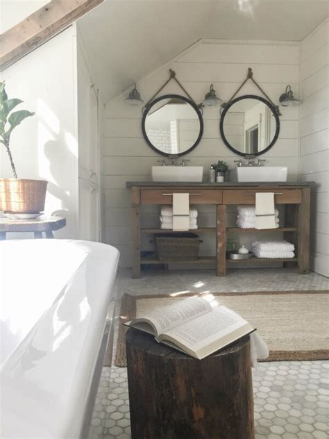 Modern farmhouse style is a style that unite modern color approaches, shapes, and substances together with all the rustic heat of untreated wood switch your clean white and grey bathroom in to modern farmhouse bathroom by incorporating natural wood farmhouse seat like min day architects. Farmhouse Master Bathroom | Final Reveal - Twelve On Main