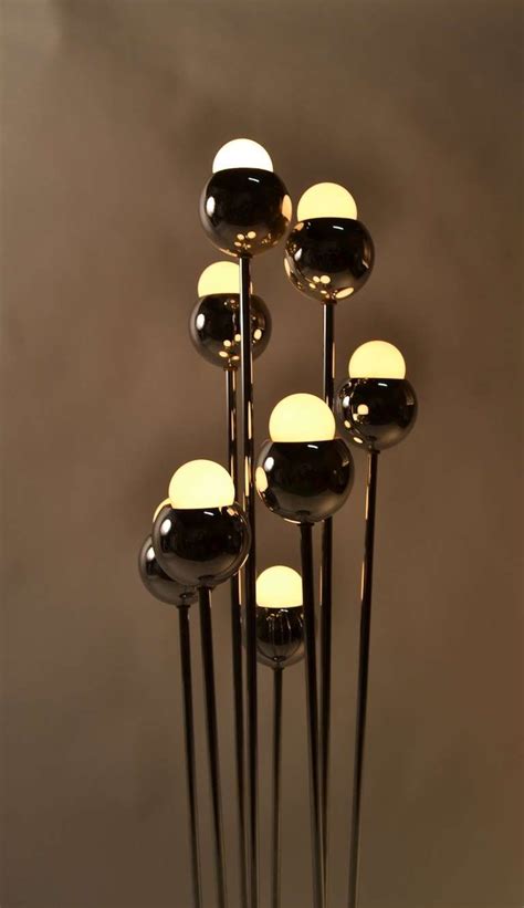 Vienna full spectrum art deco buffet table lamp crystal ball brass metal off white fabric drum shade for dining room. 8 Light Chrome Ball Table Lamp For Sale at 1stdibs