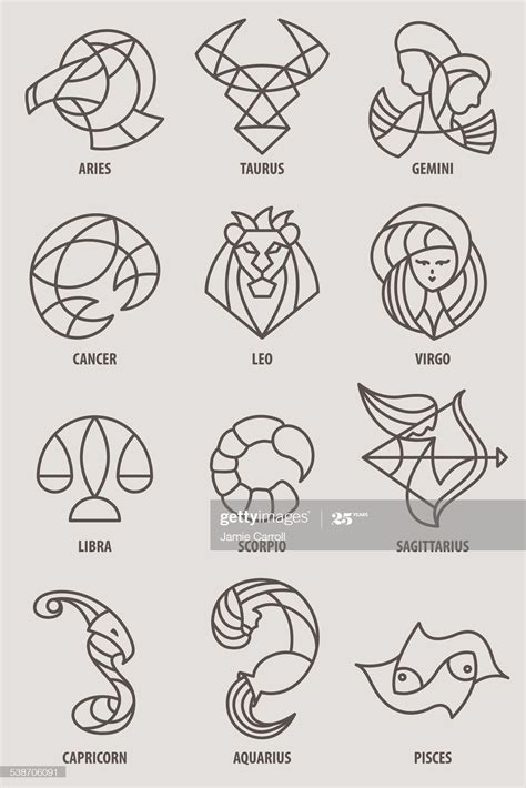 A Collection Of Zodiac Line Drawings Or Icons Representing Astrology
