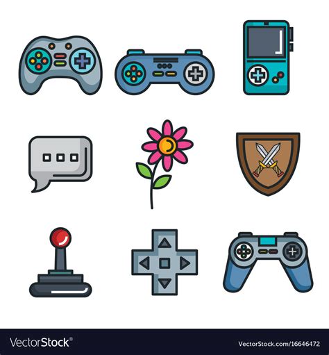 Set Video Game Entertaining Items Symbols Vector Image