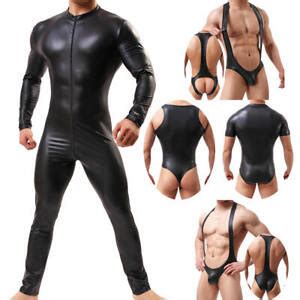 Men S Latex Pvc Leather Bodysuit Jumpsuit Underwear Tops Leotard Tight Clubwear Ebay