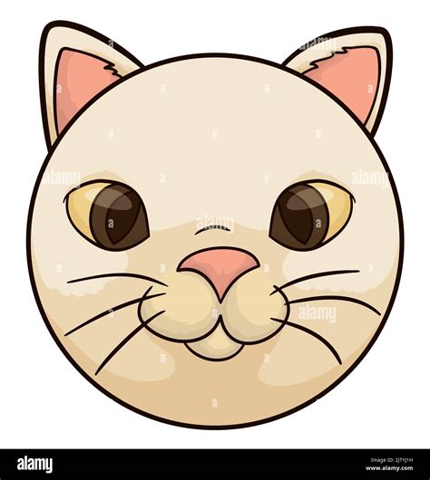 Cute And Rounded Cat Head With Happy Gesture In Cartoon Style Stock