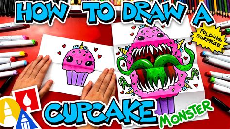 How To Draw A Cute Cupcake Monster Folding Surprise Art For Kids Hub