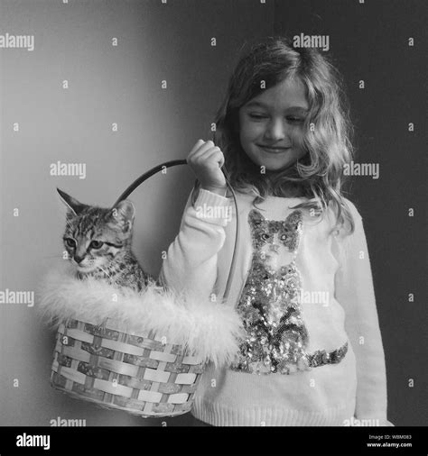 Front View Girl Holding Cat Black And White Stock Photos And Images Alamy