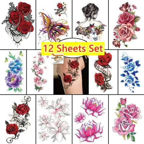 12 sheets set temporary tattoo stickers waterproof 3d butterfly flowers body art 7 95 picclick