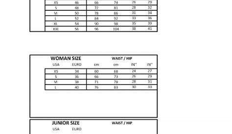 Junior Size Chart