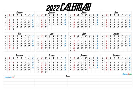 Free Printable 2022 Yearly Calendar With Week Numbers 22ytw75 Images