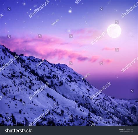Photo Beautiful Snowy Mountains On Purple Stock Photo Edit Now