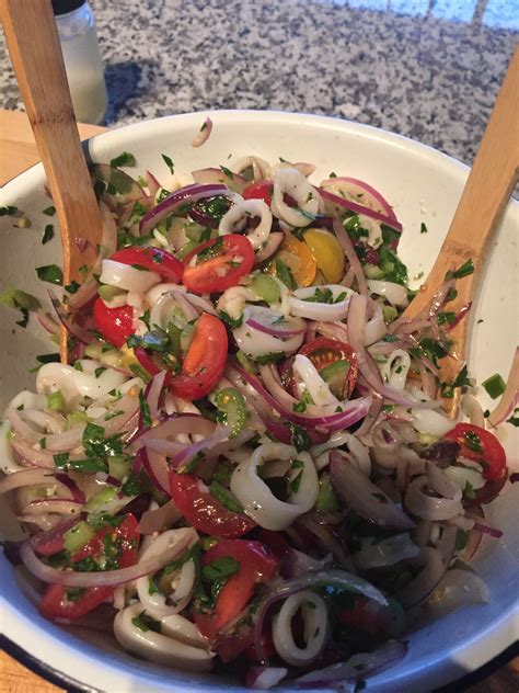 It was a very tasty dish to go along with our christmas eve dinner. seafood Calamari Salad - While my family is not Italian ...