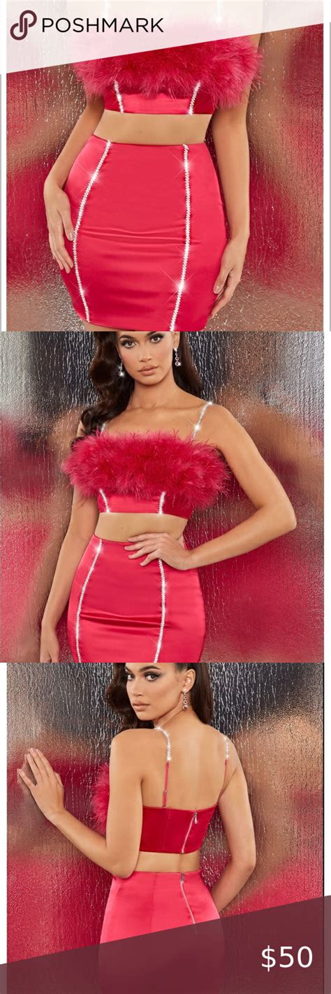 Hot Pink Oh Polly Two Piece Set In 2020 Satin Crop Top Hot Pink Two