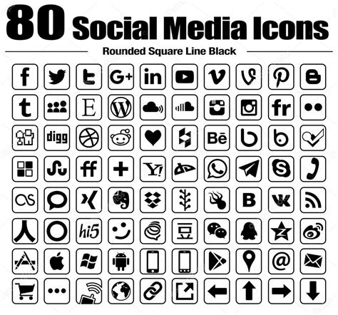 80 Rounded Square Line Social Media Icons Stock Editorial Photo 82779844