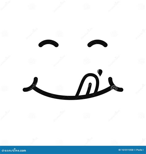 yummy face happy smile vector cartoon line emoticon with tongue lick mouth delicious tasty food