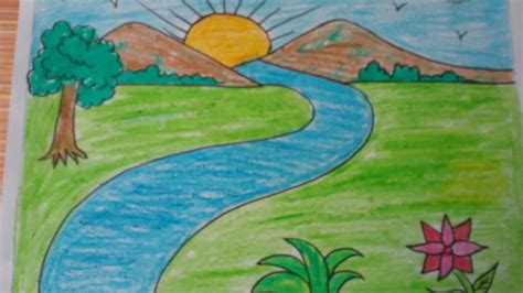 Simple Scenery Drawing For Kids Drawing Art Concept Easy Nature