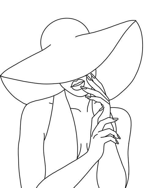 Pre Drawn Outline Canvas Diy Lady In Hat Instant Download Etsy