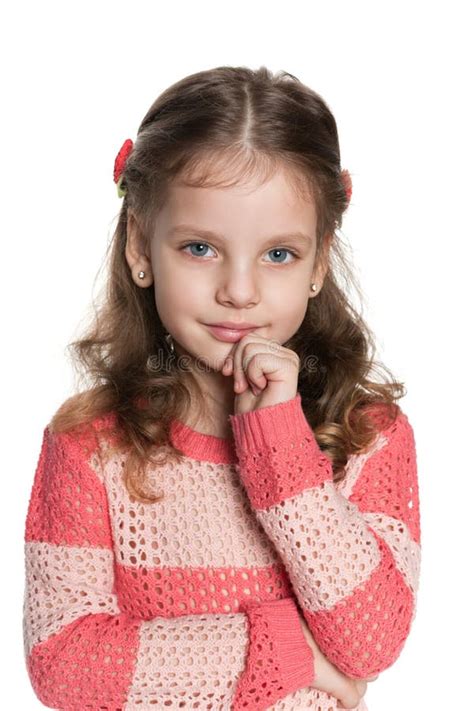 Thoughtful Preschool Girl On The White Stock Photo Image Of Alone