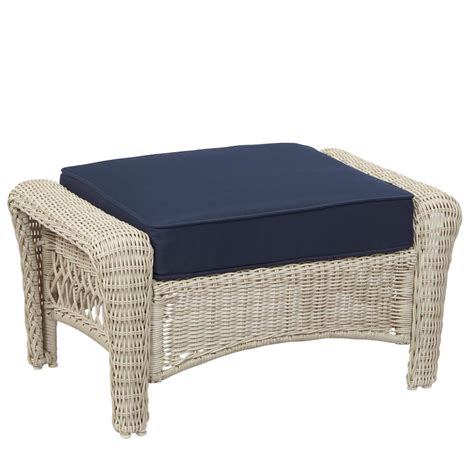 Hampton Bay Park Meadows Off White Wicker Outdoor Ottoman With Midnight