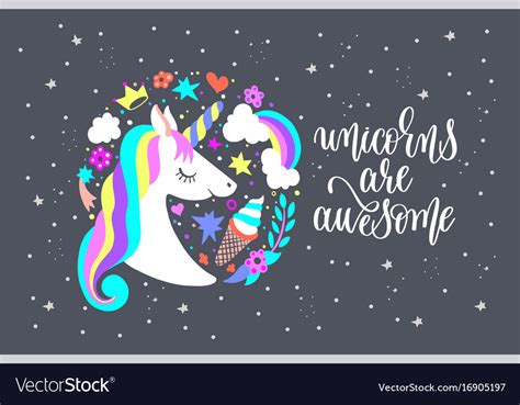 Unicorns Are Awesome Art Poster With Unicorn Vector Image