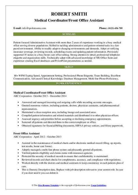 As an administrative assistant, you need strong organization skills to keep yourself and the whole office organized as well. Front Office Assistant Resume Samples | QwikResume