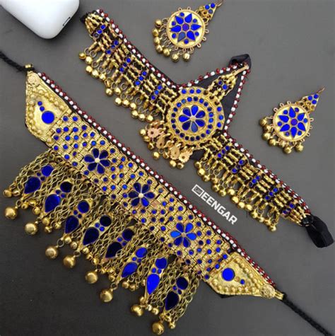 Golden Blue Afghan Jewelry Set Seengar Fashion