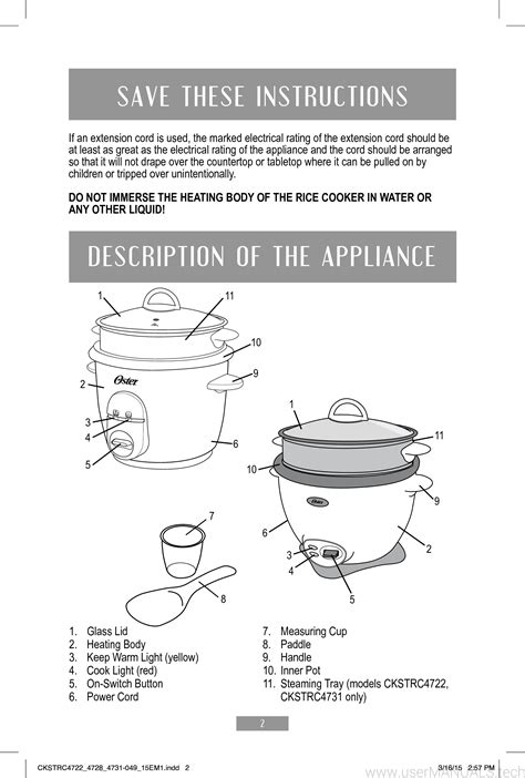 Oster Rice Cooker Manual