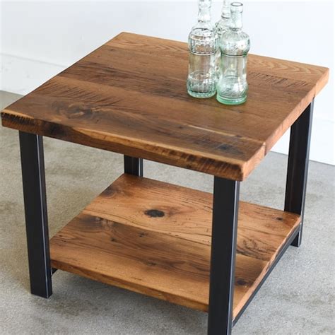 Rustic Industrial Pipe And Wood Side Table Rustic Wood End Etsy