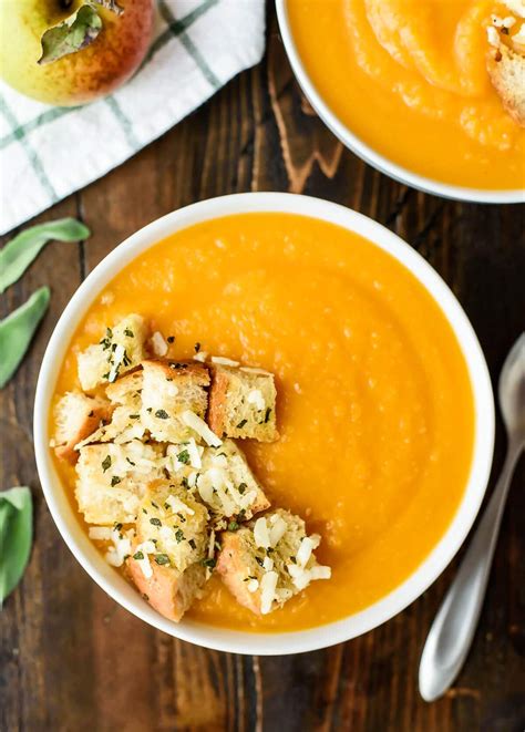 This concentrates its flavor and gives the soup a natural intense sweetness. Butternut Squash Apple Soup {Homemade Croutons!} - WellPlated.com