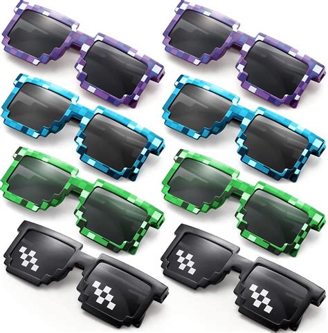 8 Pairs Pixel Retro Sunglasses Gamer Robot Sunglasses Pixelated Eyewear Birthday