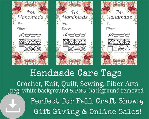 Printable Care Labels Tags Handmade With Love Washing Etsy