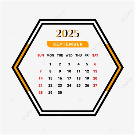 Calendrier Du Mois De Septembre 2025 Avec Une Forme Unique Jaune Et