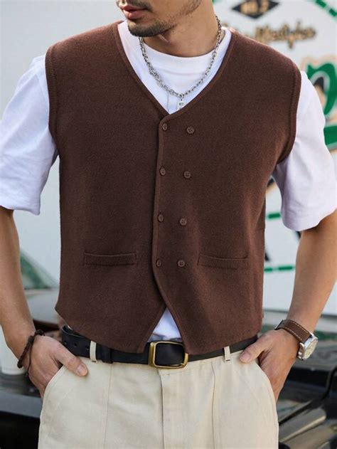 Dazy Men Button Front Sweater Vest Without Tee Shein Usa