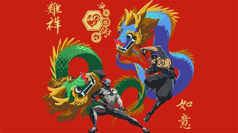 Blue And Green Dragons Illustration Overwatch Genji Overwatch