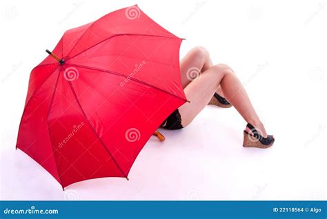 Sexy Woman Standing Under Red Umbrella Stock Images Image