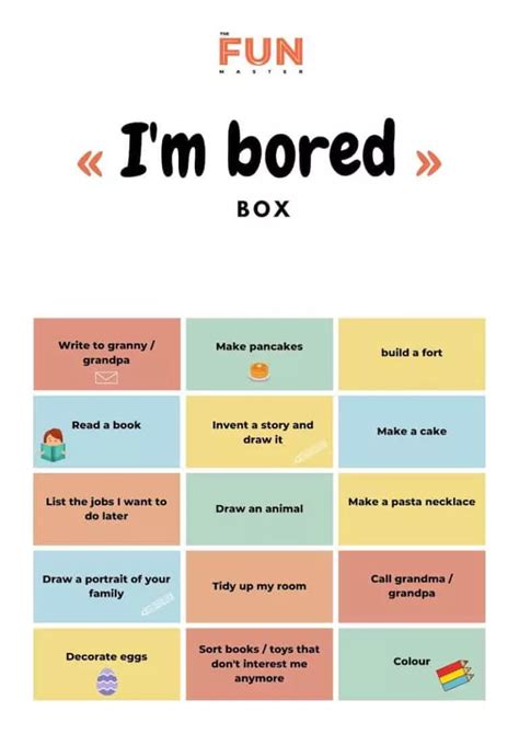 60 Answers To Im Bored” Free Printable Full Of Kids Activities To