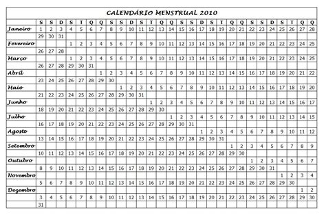 Calendário Menstrual Para Imprimir